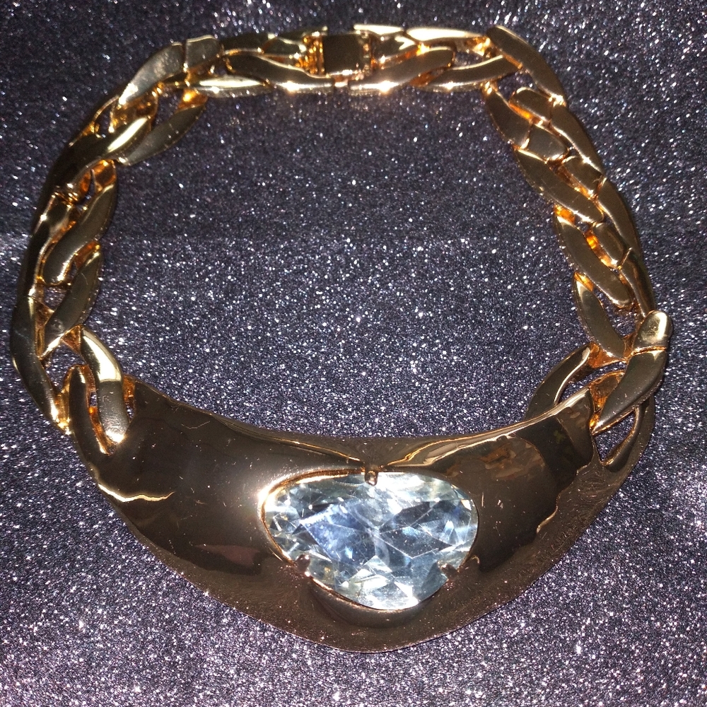 Gold-Tone Solid Link Statement Necklace - image 1